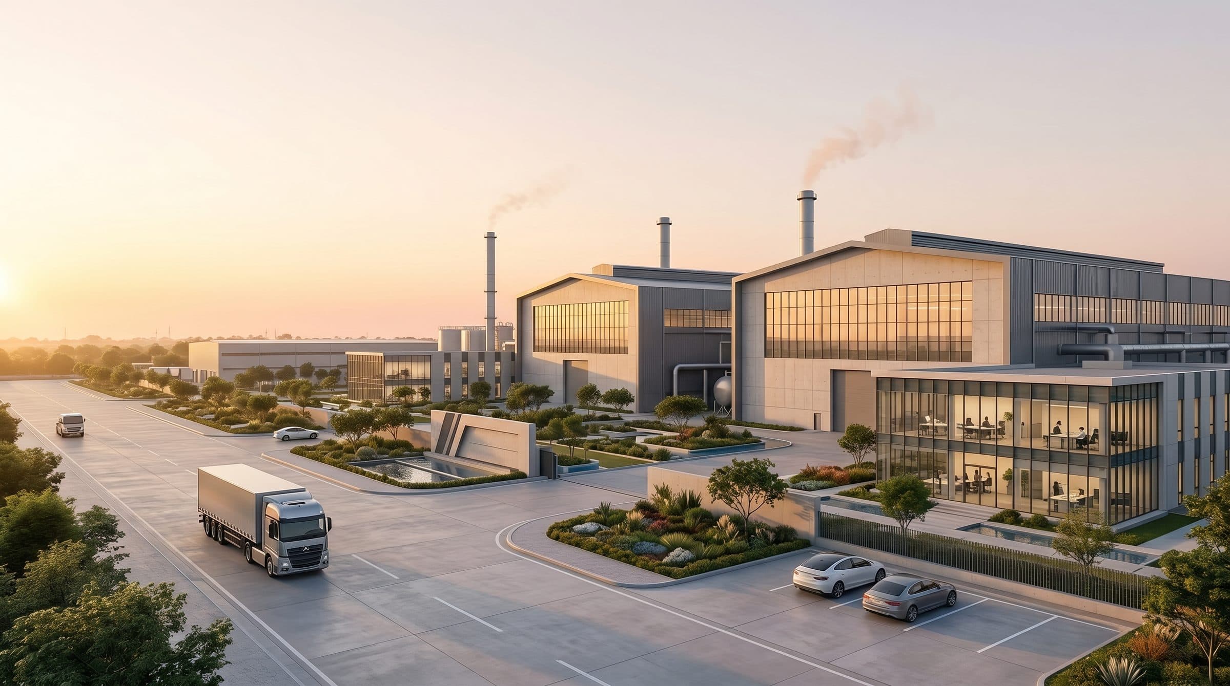 Koshal Ceramics manufacturing campus at sunrise