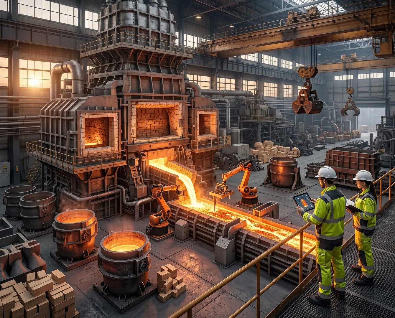 Molten steel pouring inside a steel plant