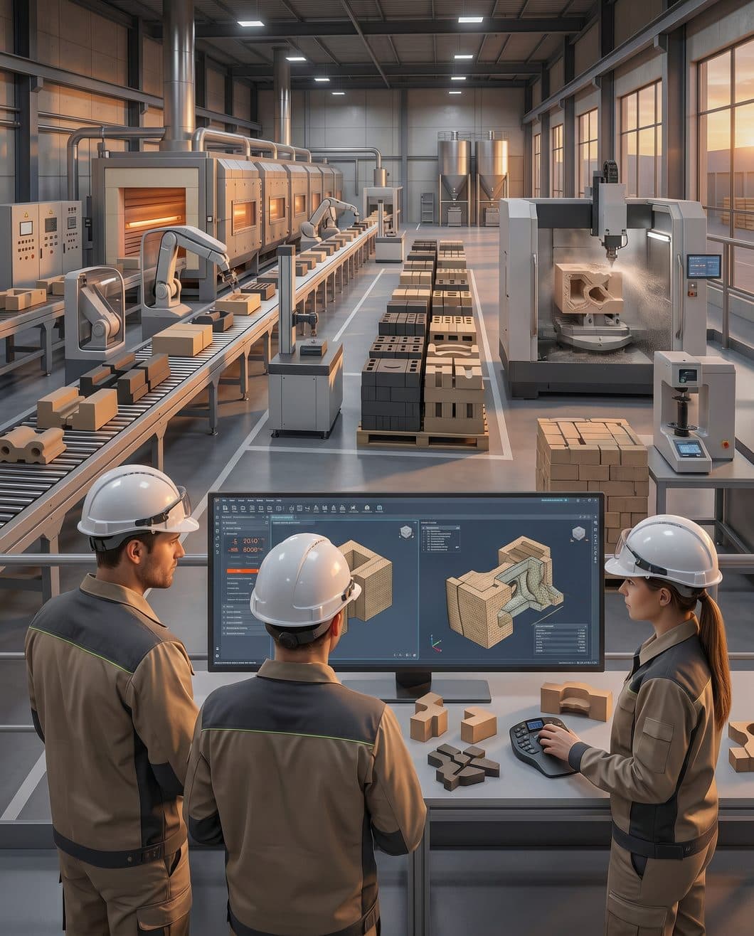 Engineers designing a custom refractory shape