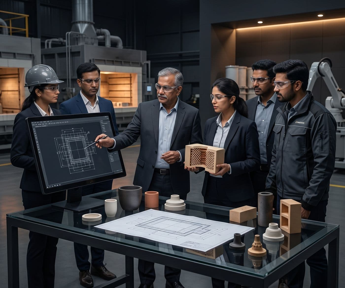 Koshal Ceramics engineers reviewing a refractory design